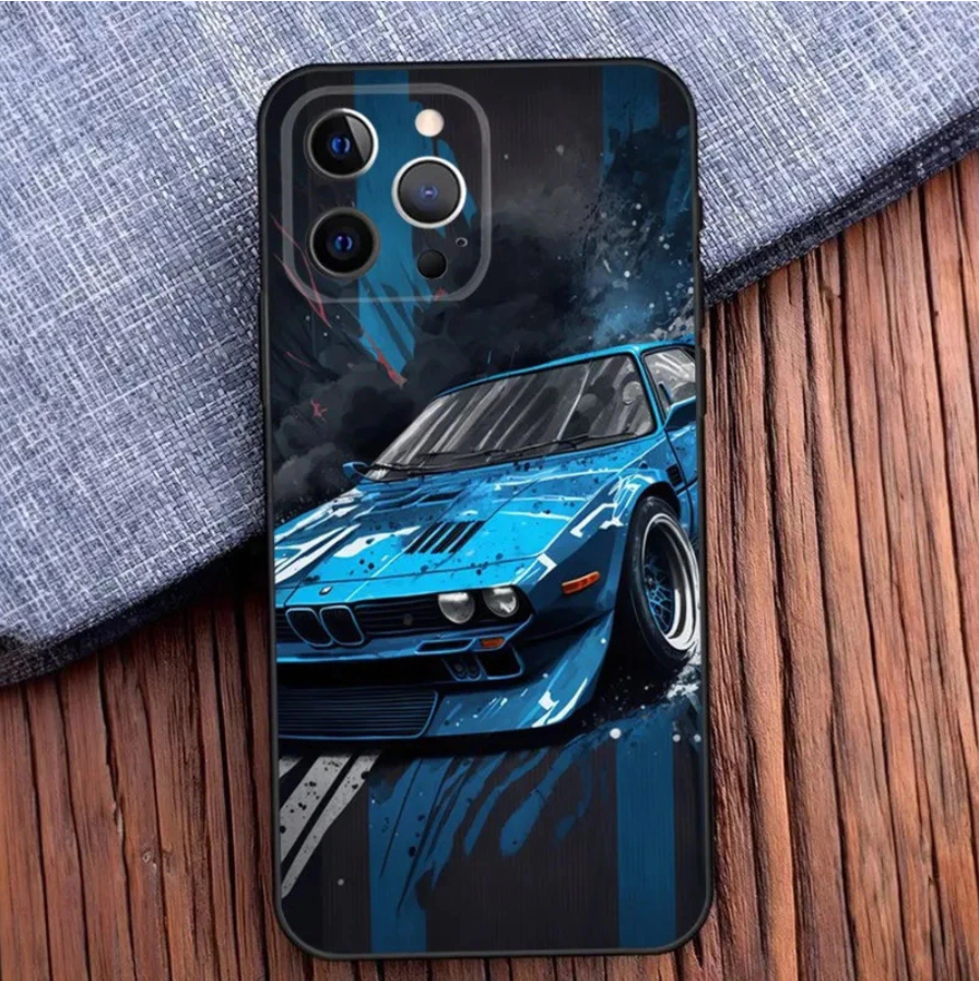 Coque iPhone Protection Premium - Illustration BMW Supercar Bleue Style Digital Art