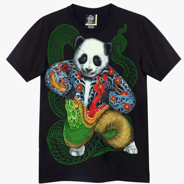 T-shirt Noir Panda Yakuza - Design Tatouage Japonais - Art Oriental Fusion