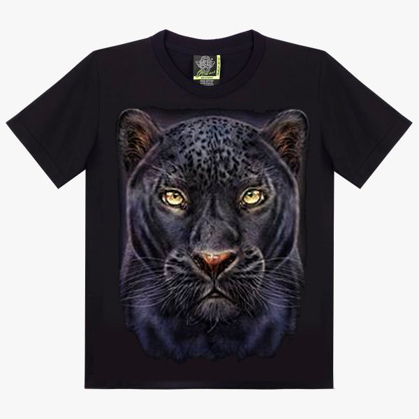 T-Shirt Panthère Noire - Portrait Jaguar aux Yeux Dorés Fascinants