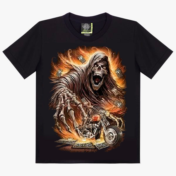 T-shirt Noir Faucheuse Biker - Design Moto Horror - Art Gothic Rebelle