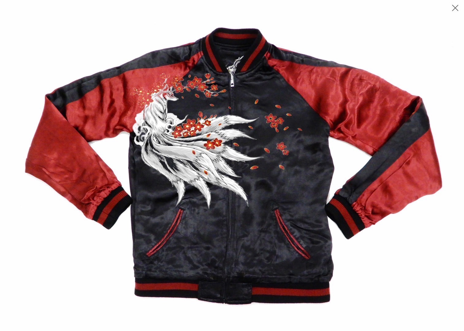 Veste Bomber Style Japonais Kitsune et Cerisiers