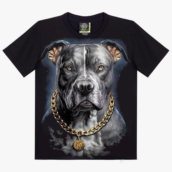 T-Shirt Pit Bull Royal - Portrait Chien avec Chaîne Dorée et Médaillon