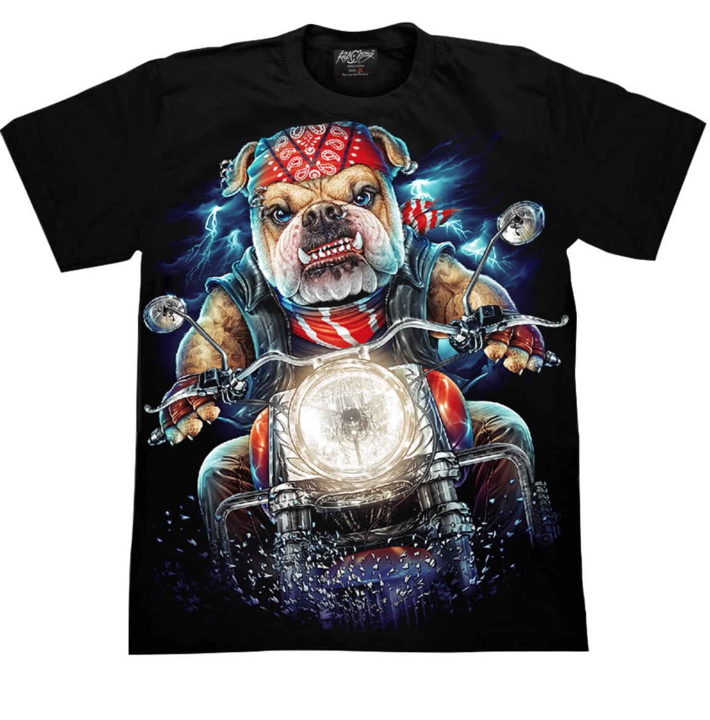 T-shirt Bulldog Biker - Chien Motard Bandana Rouge 3D