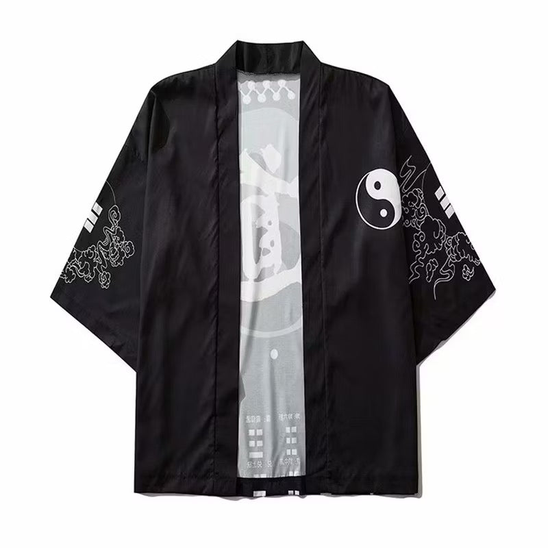 Kimono japonais noir et blanc Yin Yang