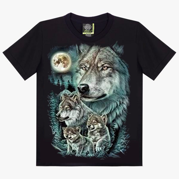 T-Shirt Famille de Loups - Meute sous la Pleine Lune