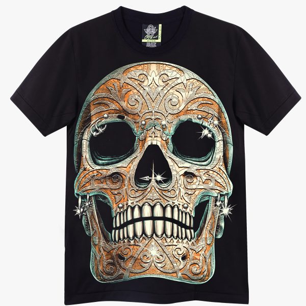 T-shirt Noir Crâne Mexicain - Design Calavera Ornée - Art Day of the Dead Premium