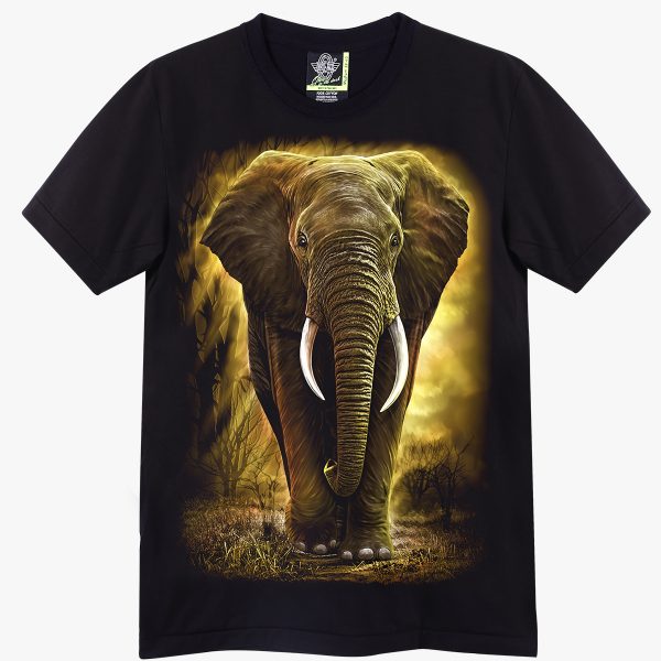 T-shirt Noir Éléphant Majestueux - Design Safari Doré - Art Wildlife Premium