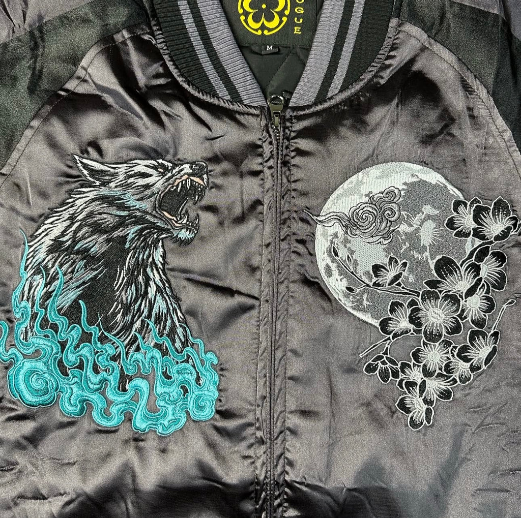 Wolf and the moon dark night sukajan