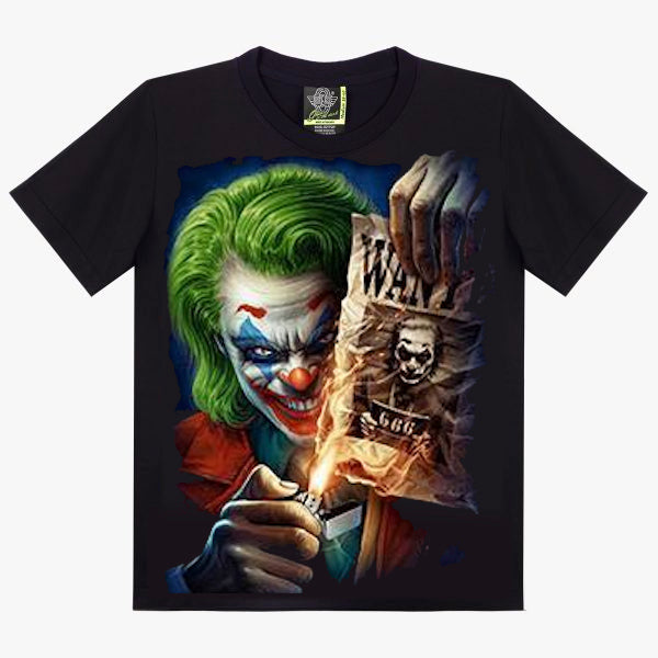 T-Shirt Joker Cartes - Clown Sinistre aux Cheveux Verts avec Jeu de Cartes