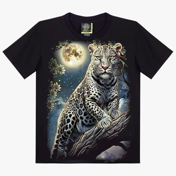 T-Shirt Léopard Nocturne - Félin Tacheté sous la Pleine Lune