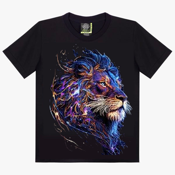 T-Shirt Lion Cosmique - Roi Galactique aux Couleurs Nebuleuses