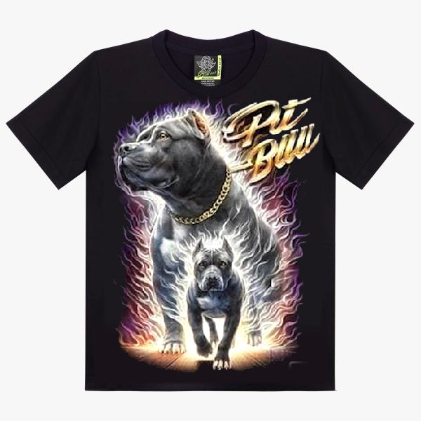 T-shirt Noir Pit Bull Légendaire - Design Flammes Mystiques - Art Canin Premium