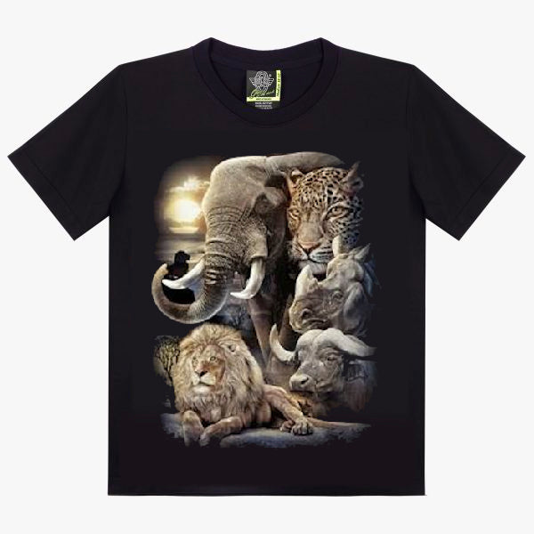 T-shirt Noir Big Five Safari - Design Animaux Africains